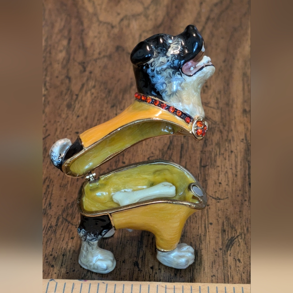 Heavy Metal Trinket Box Black Dog Figurine With Jewels